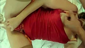 2284ss - french amateur satin red dress red panties garter belt heels and stockings deepthroat cow-girl position doggystyle panty job pov dirty talk!