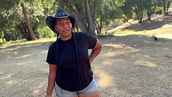 Sexy cowgirl pays a visit to a man for some horse talk