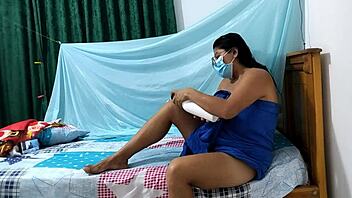 Mature woman with good curves touches herself after her bath