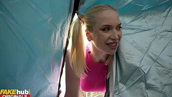 Big Tits Blonde Teen Rides Older Gent Camping