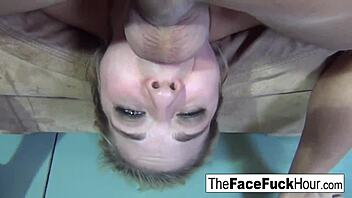 I roughly filled the blonde babe's throat with my cock