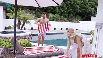Mylfex - Stepson Licks His Step Mom And Teen 18+Ie Neighbour Pussy At Poolside