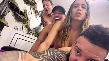 what happens when college friends turn a bedroom gathering into wild licking and wet pussy action with everyone cumming hard in asses and pussies