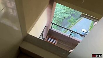 I peep on horny neighbor masturbating on balcony