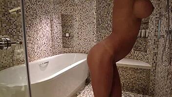 Lovely Monika Fox Gets Naked In Bathroom Shower, Revealing Nipples And Ass.