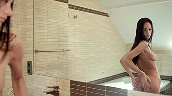 Brunette Eveline Enjoys Bathroom Time with Gentle Fingering