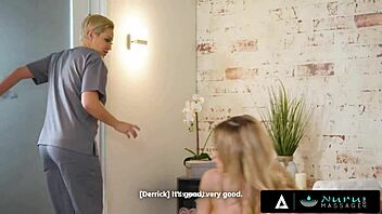 New masseuse learns nuru massage during threesome with coworker