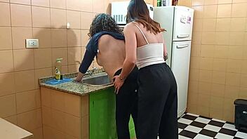 Homemade lesbian mutual masturbation with neighbor's shaved pussy.