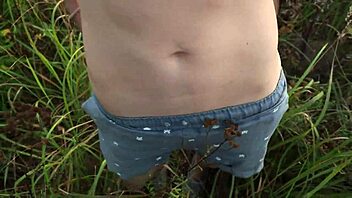 Real amateur brunette gets ass fucked and creampied in forest pov