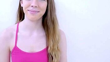 adorable petite teen model gets fucked during lesbian massage at sofa audition