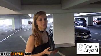 emelie crystal got so horny in the parking garage with her dildo