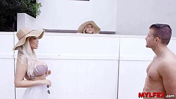 Mylfex - Stepson Licks His Step Mom And Teen 18+Ie Neighbour Pussy At Poolside