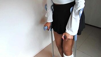 asian amateur in car accident with leg cast