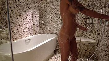 Lovely Monika Fox Gets Naked In Bathroom Shower, Revealing Nipples And Ass.
