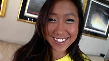 Sucking black dildo in school outfit with butt plug in ass