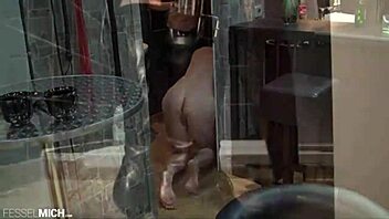 nipple torture for slave with clamps and wax, then pissed on