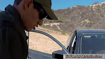 fake police blonde honey does it on car hood before facial