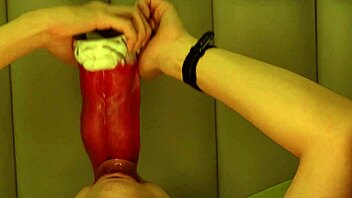 Giant wolf interacts roughly with male college student in fantasy scenario