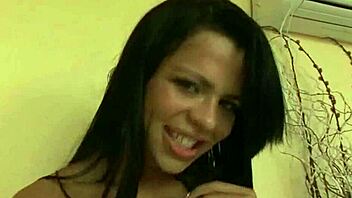 foxy brunette tranny tugs hard cock