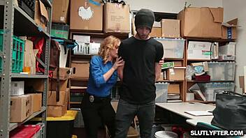 Blonde officer feeds pussy to suspect with big black cock