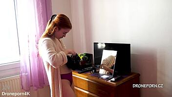 beautiful naked redhead karolinka applying makeup 😊