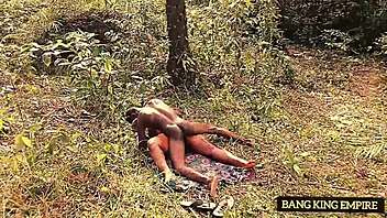 BBW with big ass and hairy wet pussy licks and masturbates with monster cock outdoors. Former classmate in hardcore action