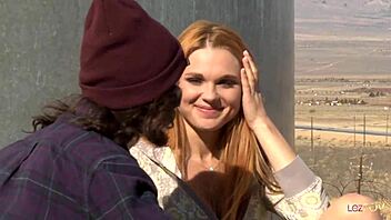 Big titted dykes enjoy lesbian scissoring and licking outdoors under the sky