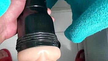 after cold shower, rough black cock fucks fleshlight sensually in bathroom