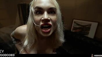 blonde girl exorcised by voodoo doll squirts