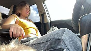 Milf masturbates pussy in car outdoor public orgasm squirting young 18+