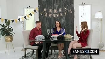 Myra moans and ivy ireland in step-family threesome on new year eve