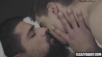 Sleazy step-dad gropes stepson while giving blowjob in taboo old and young scene!