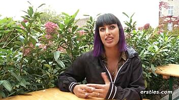 ersties exhibitionist babe plays with her wet pussy in a public restroom