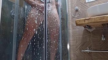 horny guy jerks off in shower moaning