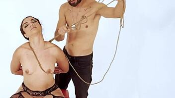 HOT EBONY BOUND IN BONDAGE ASKS FOR BIG COCK!