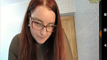 redhead with big tits playing with dildo on webcam, so curvy and chubby