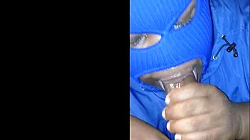 Masked amateur lady sucks big black cock bareback.