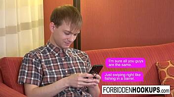 Big boobed babe takes step-brother's fat cock