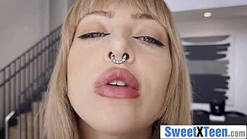 Hot blonde teen 18+ from Canada rides monster cock in desperate need of drilling.