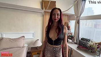 naughty housewife cheats on cuckold husband with huge cocks while he works!