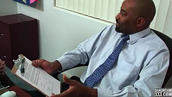 Blonde milf in roleplay begs for the job with big tits and blowjob.