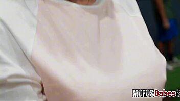 Busty Brunette Slut Riding and Sucking Dick After Batting Cages Practice