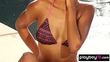 Ebony Noelle Monique Strips Naked By The Pool