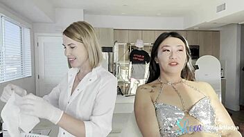 Asian beauty undergoes facial waxing in California