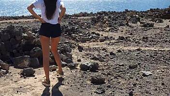 Teen 18+ gives risky blowjob to boyfriend on camping trip outdoors