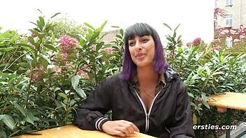 ersties exhibitionist babe plays with her wet pussy in a public restroom