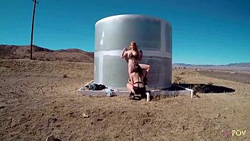 Big titted dykes enjoy lesbian scissoring and licking outdoors under the sky