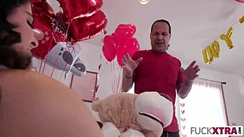 This petite shy teen has a small valentines day problem, but gets hardcore fucking and deepthroat from her blonde lover 😉