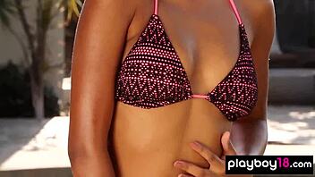 Ebony Noelle Monique Strips Naked By The Pool