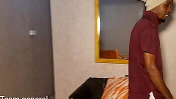 Room service boy fucks a curvy customer in the bedroom.